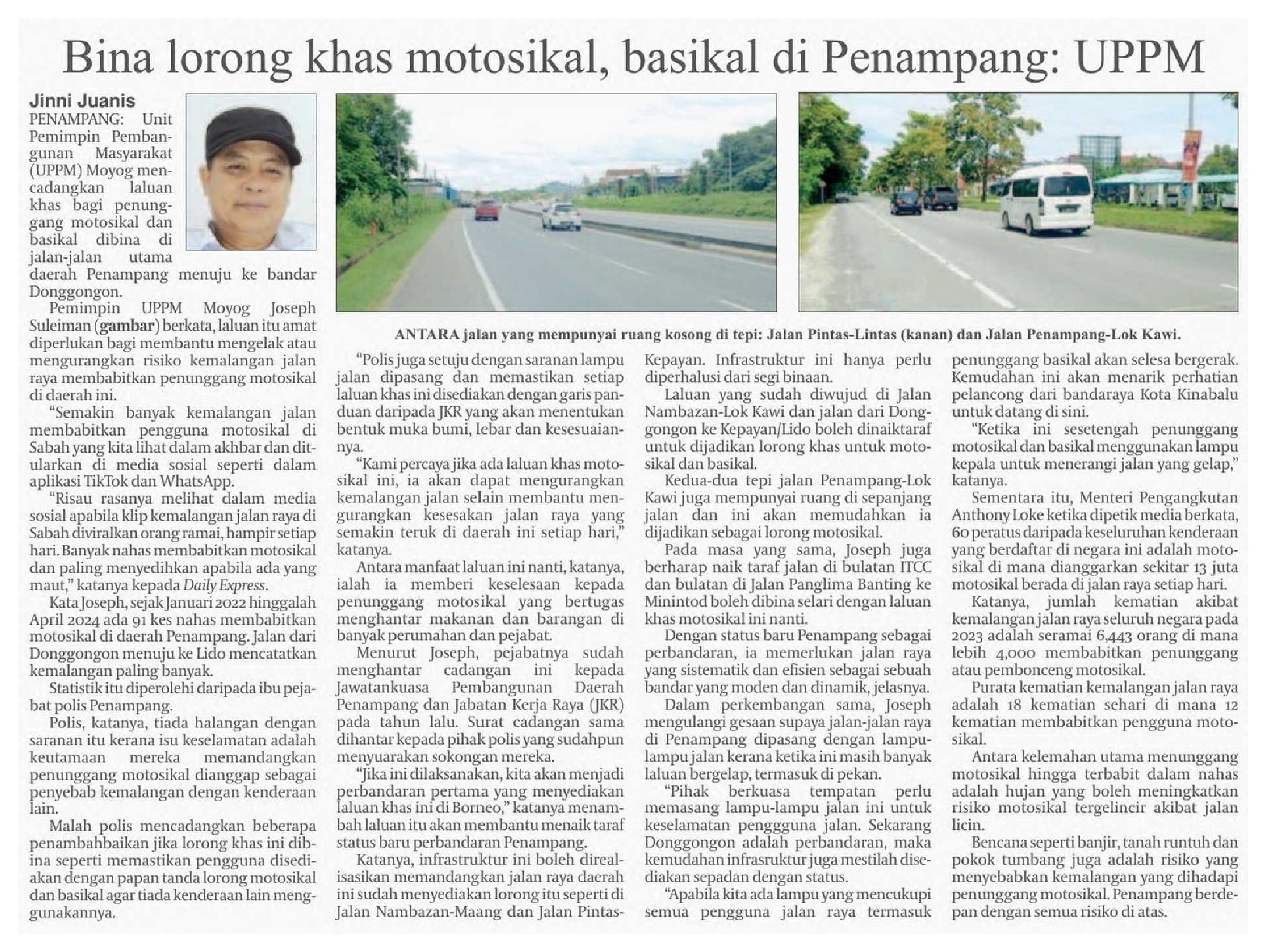 9 Mac 2025, Sabah - Bina lorong khas motosikal, basikal di Penampang (Daily Express)